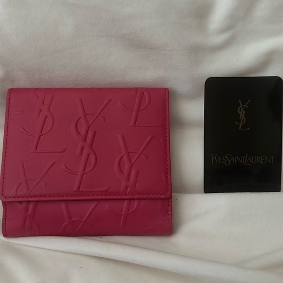 YSL New Hot Pink/Black Double snap Monogram wallet Authentic Clean - Picture 1 of 9